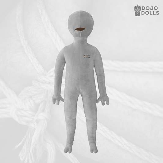 Clint, the male life-sized shibari practice doll, standing untied